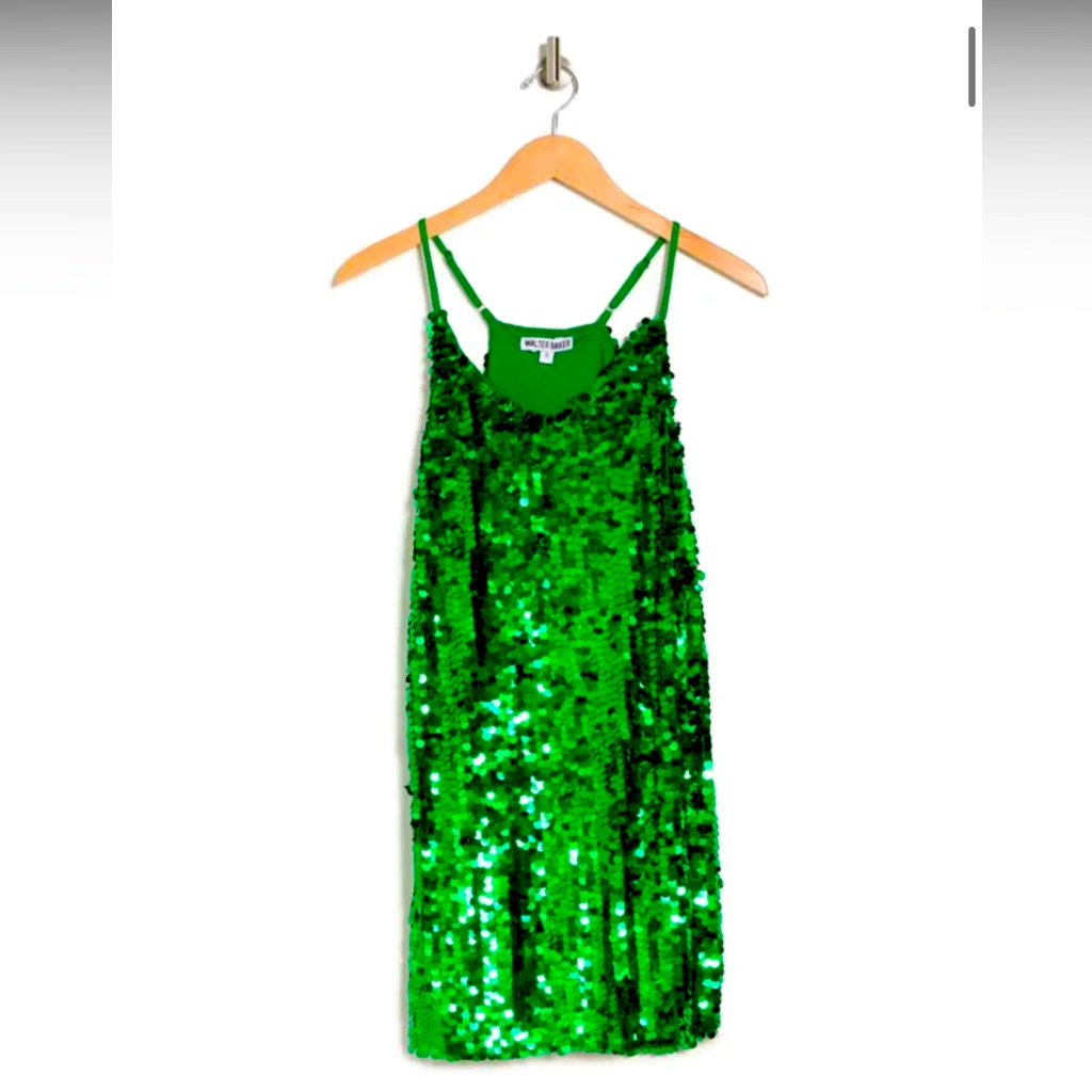 New Walter Baker Emerald Dolla Dress Circle Sequin V Neck Party St Patrick’s Day